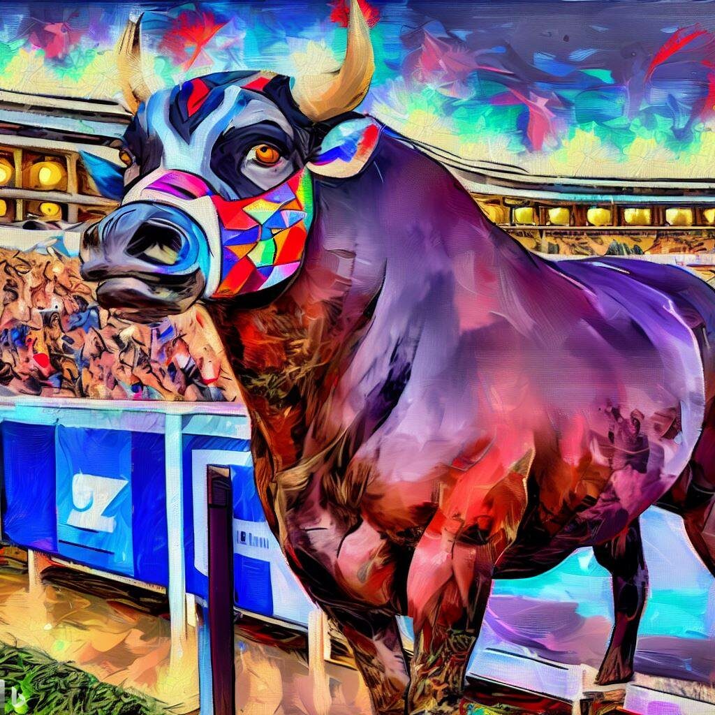 Bucky the Betting Bull at the racetrack